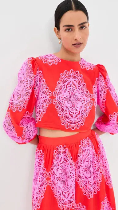 Borgo de Nor Rhea Lace Top Red/Pink | Thumbnail 2 Borgo de Nor Rhea Lace Top Red/Pink | Thumbnail 2