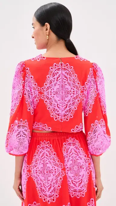 Borgo de Nor Rhea Lace Top Red/Pink | Thumbnail 3 Borgo de Nor Rhea Lace Top Red/Pink | Thumbnail 3