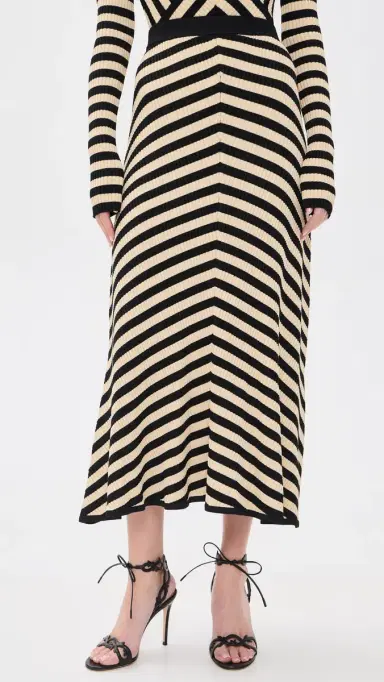 Zimmermann Valiant Deco Stripe Midi Skirt Black/Cream | Thumbnail 2 Zimmermann Valiant Deco Stripe Midi Skirt Black/Cream | Thumbnail 2