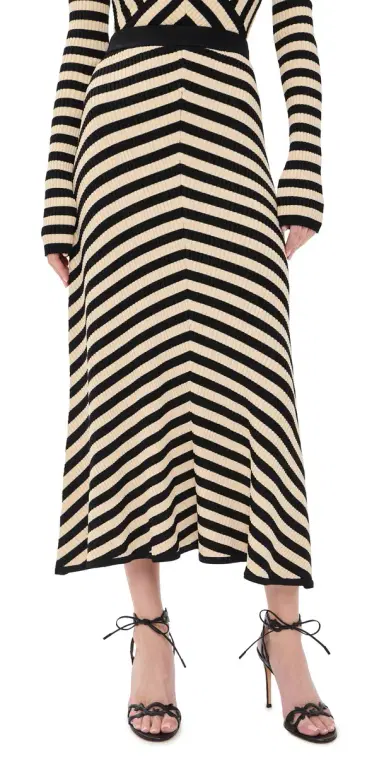 Zimmermann Valiant Deco Stripe Midi Skirt Black/Cream | Thumbnail 1 Zimmermann Valiant Deco Stripe Midi Skirt Black/Cream | Thumbnail 1
