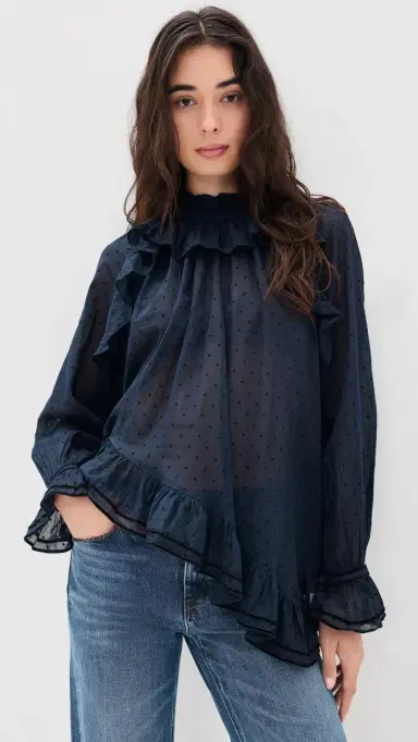 Ulla Johnson Marcella Long Sleeve Cotton Blouse Nightfall | Thumbnail 2 Ulla Johnson Marcella Long Sleeve Cotton Blouse Nightfall | Thumbnail 2