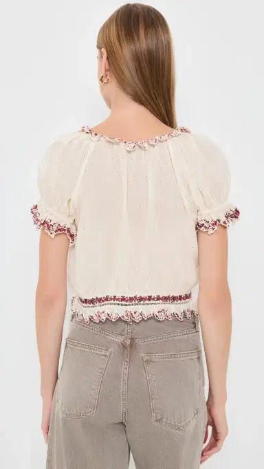 Alice + Olivia Mclaine Embr Puff Sleeve Cropped Blouse Orchard Glow | Thumbnail 3 Alice + Olivia Mclaine Embr Puff Sleeve Cropped Blouse Orchard Glow | Thumbnail 3