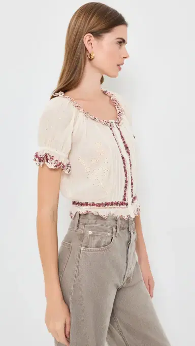 Alice + Olivia Mclaine Embr Puff Sleeve Cropped Blouse Orchard Glow | Thumbnail 4 Alice + Olivia Mclaine Embr Puff Sleeve Cropped Blouse Orchard Glow | Thumbnail 4