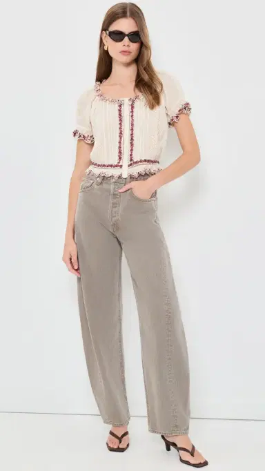 Alice + Olivia Mclaine Embr Puff Sleeve Cropped Blouse Orchard Glow | Thumbnail 5 Alice + Olivia Mclaine Embr Puff Sleeve Cropped Blouse Orchard Glow | Thumbnail 5