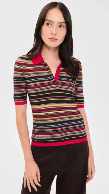 Pistola Ashlee Short Sleeve Polo Sweater Negroni tripe | Thumbnail 2 Pistola Ashlee Short Sleeve Polo Sweater Negroni tripe | Thumbnail 2