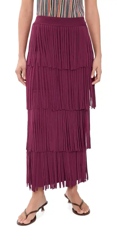 SIMONMILLER Za Za Knit Fringe Skirt Pomegranate | Thumbnail 1 SIMONMILLER Za Za Knit Fringe Skirt Pomegranate | Thumbnail 1