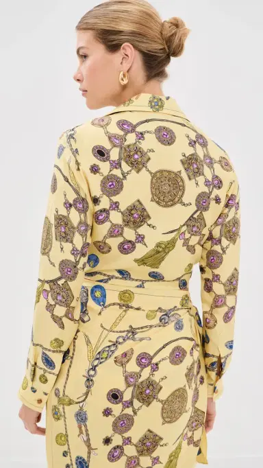 Versace Printed Crop Silk Twill Shirt Burro/Azur/Gold | Thumbnail 3 Versace Printed Crop Silk Twill Shirt Burro/Azur/Gold | Thumbnail 3