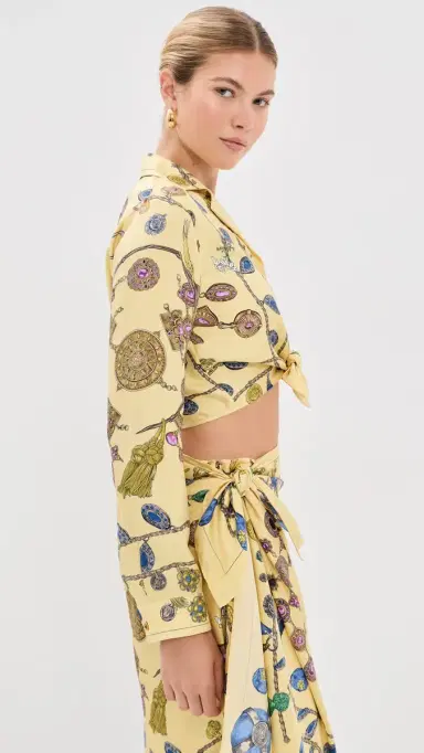 Versace Printed Crop Silk Twill Shirt Burro/Azur/Gold | Thumbnail 4 Versace Printed Crop Silk Twill Shirt Burro/Azur/Gold | Thumbnail 4