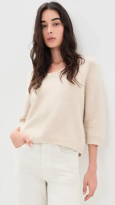 White + Warren Featherweight Cashmere coop Tee Natural Heather | Thumbnail 2 White + Warren Featherweight Cashmere coop Tee Natural Heather | Thumbnail 2