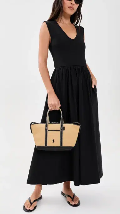 Polo Ralph Lauren Cotton Canvas Small Shopper Tote Porcelain/Black One Size | Thumbnail 3 Polo Ralph Lauren Cotton Canvas Small Shopper Tote Porcelain/Black One Size | Thumbnail 3