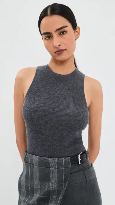 Tibi Feather Weight Ribbed Cut Out Tank Charcoal Grey | Thumbnail 2 Tibi Feather Weight Ribbed Cut Out Tank Charcoal Grey | Thumbnail 2