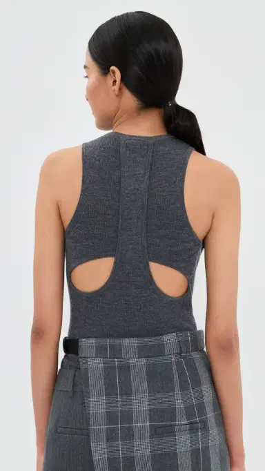 Tibi Feather Weight Ribbed Cut Out Tank Charcoal Grey | Thumbnail 3 Tibi Feather Weight Ribbed Cut Out Tank Charcoal Grey | Thumbnail 3