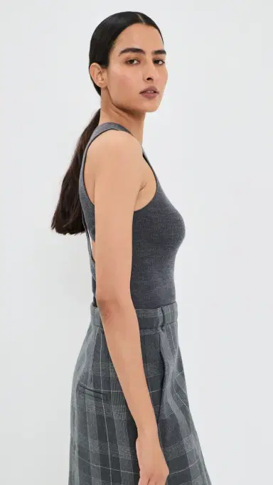 Tibi Feather Weight Ribbed Cut Out Tank Charcoal Grey | Thumbnail 4 Tibi Feather Weight Ribbed Cut Out Tank Charcoal Grey | Thumbnail 4