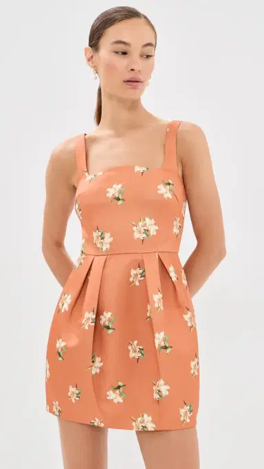 Leo Lin Piper Bell Shape Mini Dress Lily Print in Ochre | Thumbnail 2 Leo Lin Piper Bell Shape Mini Dress Lily Print in Ochre | Thumbnail 2