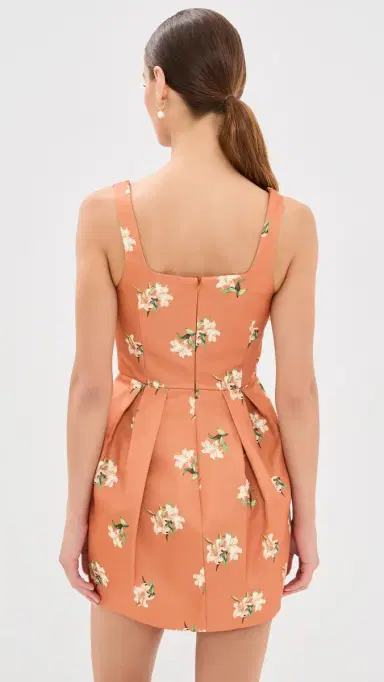 Leo Lin Piper Bell Shape Mini Dress Lily Print in Ochre | Thumbnail 3 Leo Lin Piper Bell Shape Mini Dress Lily Print in Ochre | Thumbnail 3
