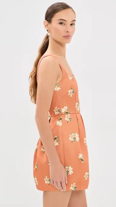 Leo Lin Piper Bell Shape Mini Dress Lily Print in Ochre | Thumbnail 4 Leo Lin Piper Bell Shape Mini Dress Lily Print in Ochre | Thumbnail 4
