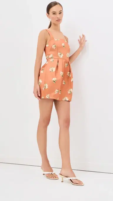 Leo Lin Piper Bell Shape Mini Dress Lily Print in Ochre | Thumbnail 5 Leo Lin Piper Bell Shape Mini Dress Lily Print in Ochre | Thumbnail 5
