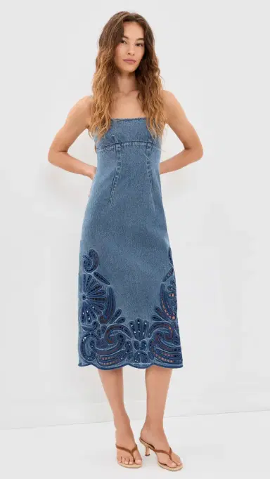 Ulla Johnson The Jane Eyelet Denim Dress River | Thumbnail 2 Ulla Johnson The Jane Eyelet Denim Dress River | Thumbnail 2