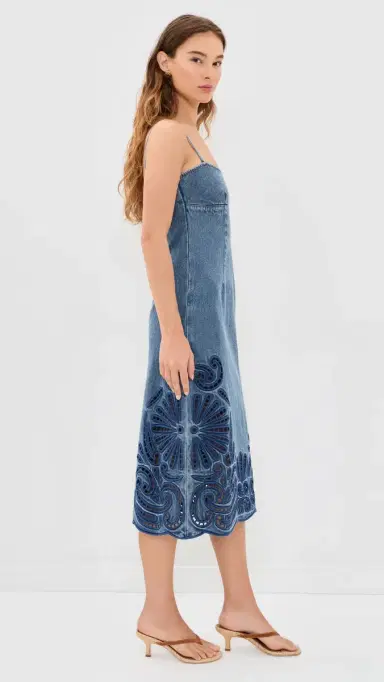 Ulla Johnson The Jane Eyelet Denim Dress River | Thumbnail 4 Ulla Johnson The Jane Eyelet Denim Dress River | Thumbnail 4
