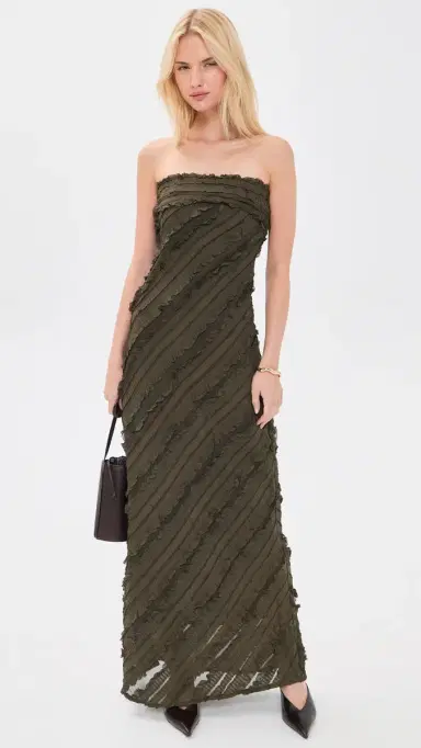 endless rose trapless Ruffled Maxi Dress Olive Brown | Thumbnail 2 endless rose trapless Ruffled Maxi Dress Olive Brown | Thumbnail 2