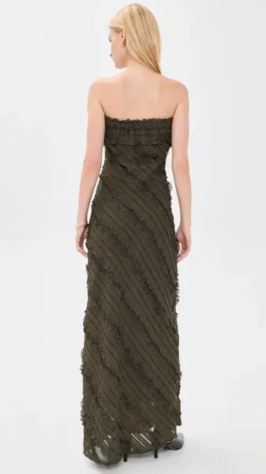 endless rose trapless Ruffled Maxi Dress Olive Brown | Thumbnail 3 endless rose trapless Ruffled Maxi Dress Olive Brown | Thumbnail 3