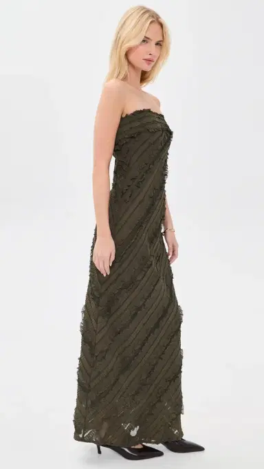 endless rose trapless Ruffled Maxi Dress Olive Brown | Thumbnail 4 endless rose trapless Ruffled Maxi Dress Olive Brown | Thumbnail 4
