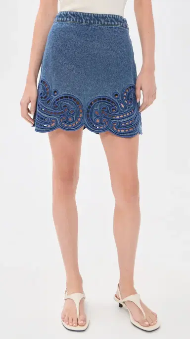 Ulla Johnson The Cadiz Eyelet Denim Skirt River | Thumbnail 2 Ulla Johnson The Cadiz Eyelet Denim Skirt River | Thumbnail 2