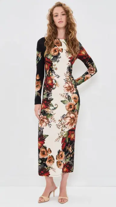 Alice + Olivia Delora Midi Dress Floral Radiance | Thumbnail 2 Alice + Olivia Delora Midi Dress Floral Radiance | Thumbnail 2