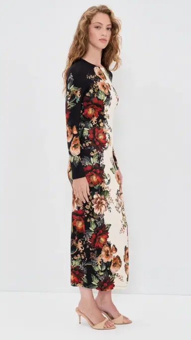 Alice + Olivia Delora Midi Dress Floral Radiance | Thumbnail 4 Alice + Olivia Delora Midi Dress Floral Radiance | Thumbnail 4