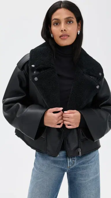 UGG Finnian uxefluff Faux eather Moto Jacket Black | Thumbnail 2 UGG Finnian uxefluff Faux eather Moto Jacket Black | Thumbnail 2