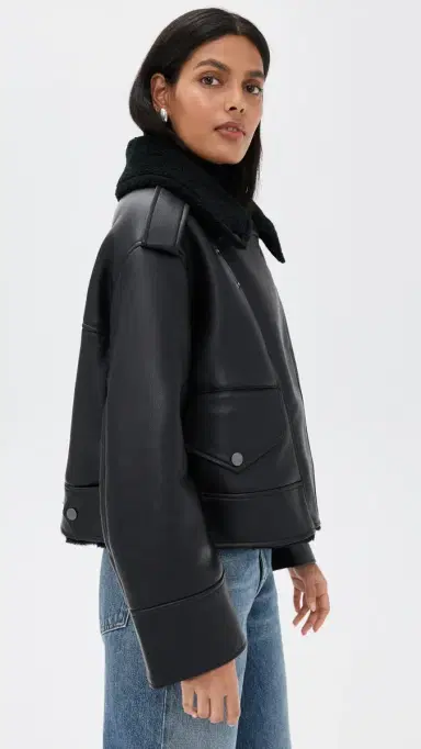 UGG Finnian uxefluff Faux eather Moto Jacket Black | Thumbnail 4 UGG Finnian uxefluff Faux eather Moto Jacket Black | Thumbnail 4
