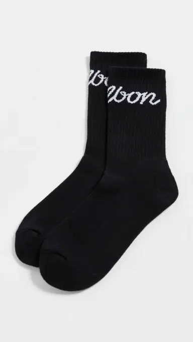 Malbon Bon Script Crew Socks Black One Size | Thumbnail 2 Malbon Bon Script Crew Socks Black One Size | Thumbnail 2