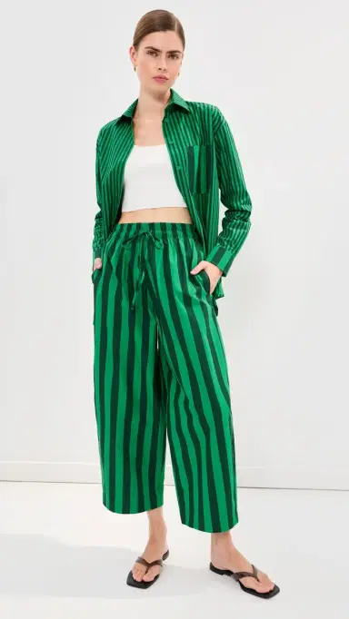 LE BOP Marcella Barrel Pants Green/Dark Green tripe | Thumbnail 2 LE BOP Marcella Barrel Pants Green/Dark Green tripe | Thumbnail 2