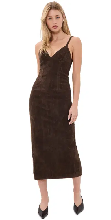 Bardot Estine Faux Suede Midi Dress Dark Choco | Thumbnail 1 Bardot Estine Faux Suede Midi Dress Dark Choco | Thumbnail 1