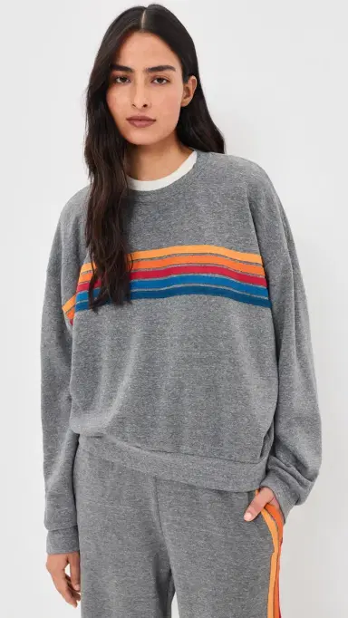 Aviator Nation 5 tripe Relaxed Crew Sweatshirt Heather Grey | Thumbnail 2 Aviator Nation 5 tripe Relaxed Crew Sweatshirt Heather Grey | Thumbnail 2
