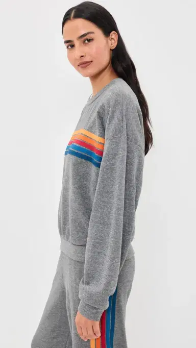 Aviator Nation 5 tripe Relaxed Crew Sweatshirt Heather Grey | Thumbnail 4 Aviator Nation 5 tripe Relaxed Crew Sweatshirt Heather Grey | Thumbnail 4