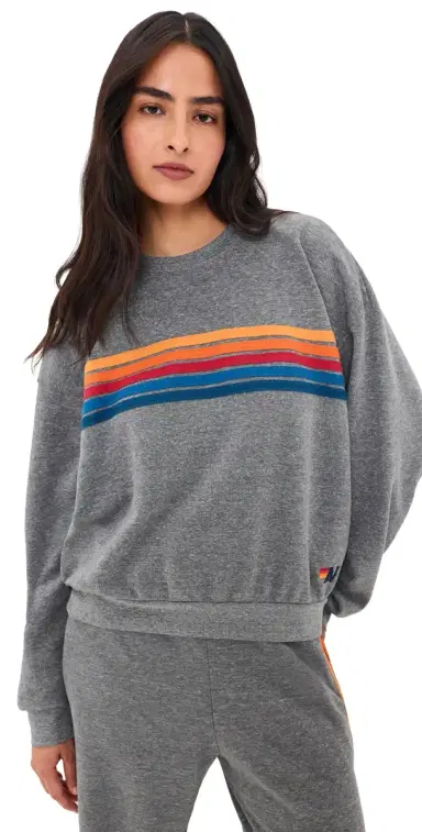 Aviator Nation 5 tripe Relaxed Crew Sweatshirt Heather Grey | Thumbnail 1 Aviator Nation 5 tripe Relaxed Crew Sweatshirt Heather Grey | Thumbnail 1