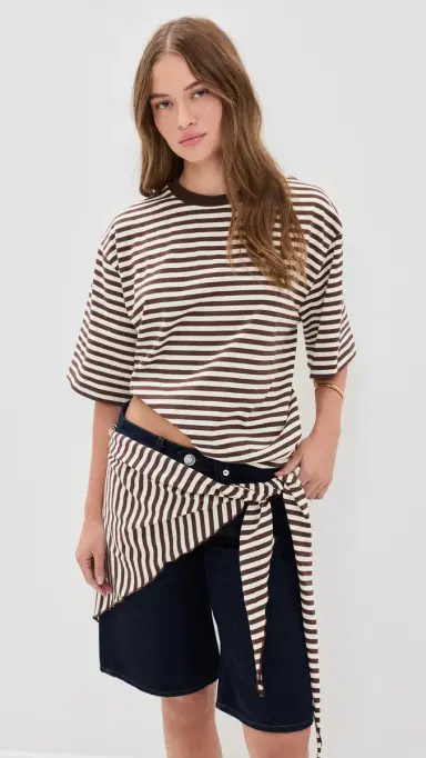 LIONESS Olsen Knit Tee Dark Chocolate tripe | Thumbnail 2 LIONESS Olsen Knit Tee Dark Chocolate tripe | Thumbnail 2