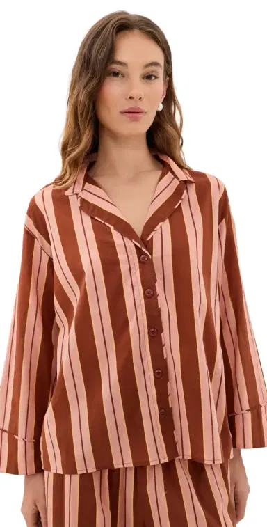 The Great. The Pajama Shirt Ganache Stripe | Thumbnail 1 The Great. The Pajama Shirt Ganache Stripe | Thumbnail 1