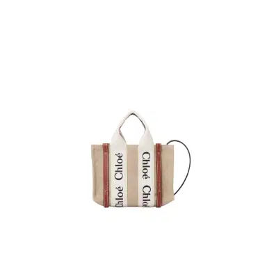 Chloé Mini Woody tote bag in linen | Thumbnail 1 Chloé Mini Woody tote bag in linen | Thumbnail 1