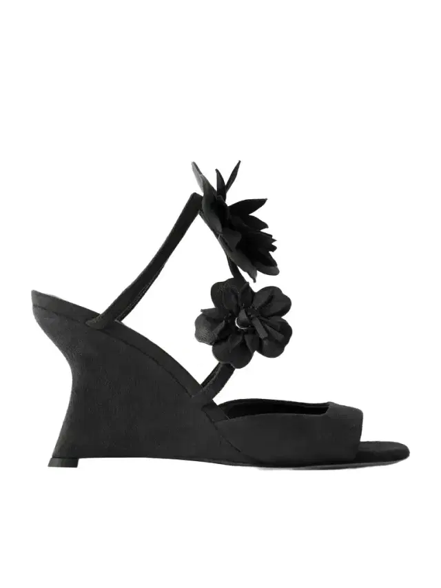 Belara Embellished Leather-trimmed Suede Wedge Mules Belara Embellished Leather-trimmed Suede Wedge Mules
