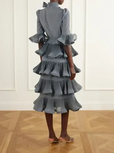 Zimmermann Pussy-bow Ruched Tiered Plissè Organza Midi Dress | Thumbnail 3 Zimmermann Pussy-bow Ruched Tiered Plissè Organza Midi Dress | Thumbnail 3