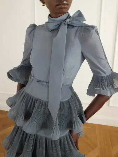 Zimmermann Pussy-bow Ruched Tiered Plissè Organza Midi Dress | Thumbnail 4 Zimmermann Pussy-bow Ruched Tiered Plissè Organza Midi Dress | Thumbnail 4