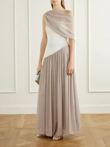 Abadia Gwyneth Asymmetric Draped Satin-trimmed Gerogette Gown | Thumbnail 2 Abadia Gwyneth Asymmetric Draped Satin-trimmed Gerogette Gown | Thumbnail 2