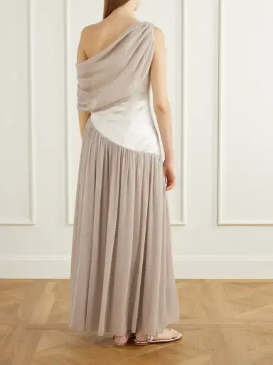 Abadia Gwyneth Asymmetric Draped Satin-trimmed Gerogette Gown | Thumbnail 3 Abadia Gwyneth Asymmetric Draped Satin-trimmed Gerogette Gown | Thumbnail 3