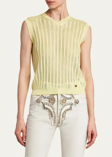 Versace La Vacanza Mesh Rib-Knit Sweater Vest | Thumbnail 4 Versace La Vacanza Mesh Rib-Knit Sweater Vest | Thumbnail 4