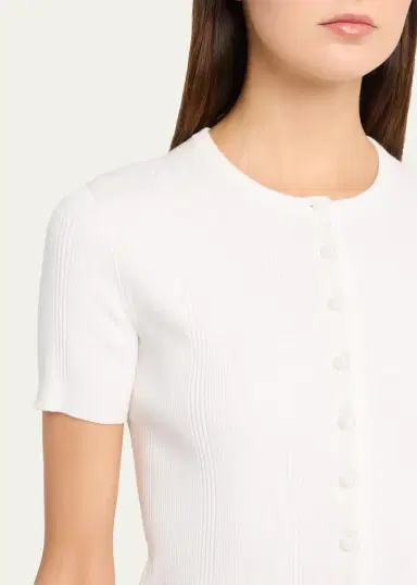 Vince Rib-Knit Cotton Short-Sleeve Cardigan | Thumbnail 5 Vince Rib-Knit Cotton Short-Sleeve Cardigan | Thumbnail 5