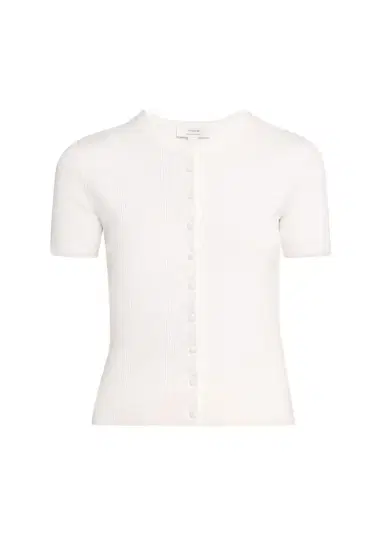 Vince Rib-Knit Cotton Short-Sleeve Cardigan | Thumbnail 1 Vince Rib-Knit Cotton Short-Sleeve Cardigan | Thumbnail 1