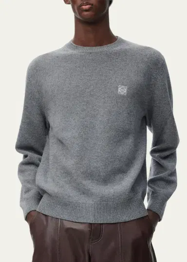 Loewe Men's Wool Mini-Anagram Crewneck Sweater | Thumbnail 4 Loewe Men's Wool Mini-Anagram Crewneck Sweater | Thumbnail 4