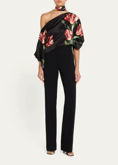Alice + Olivia Rita Draped Floral One-Shoulder Crop Top | Thumbnail 2 Alice + Olivia Rita Draped Floral One-Shoulder Crop Top | Thumbnail 2
